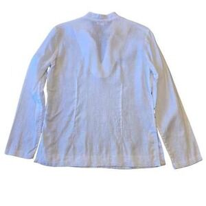 Charter Club White Linen Embroidered V Neck Tunic Sz 4 Casual Long Sleeve Womens